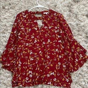 Boho red printed flowy top